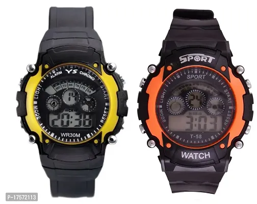 S S TRADERS - Orange,Yellow Sport Watch with Seven Lights and Seven Colour, Week Display in Round Dail - Women/Men/Kids - Best Return Gift