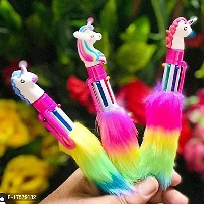LITTLEMORE Rainbow Fur Retractable Ballpoint Pens for School Supplies Students Children Pack of 2 Fur 6 in 1 Ballpoint Color Pen for Kids