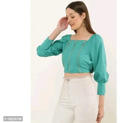 Stylish Green Cotton Blend Top For Women-thumb0