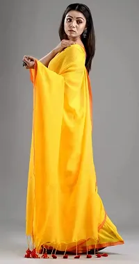 Stylish Yellow Cotton Festivewear Saree with Blouse piece For Women-thumb1