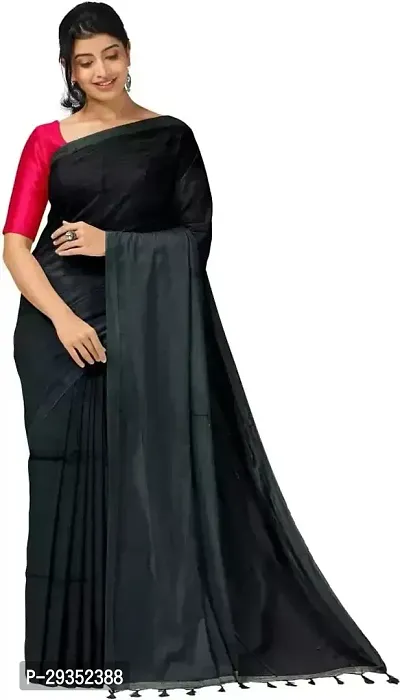 Stylish Black Cotton Festivewear Saree For Women