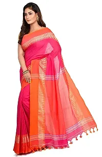 Stylish Pink Cotton Festivewear Saree with Blouse piece For Women-thumb1