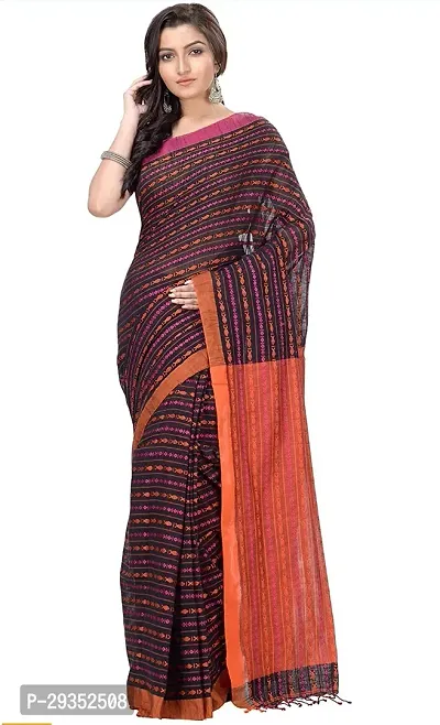 Stylish Black Cotton Festivewear Saree with Blouse piece For Women-thumb0