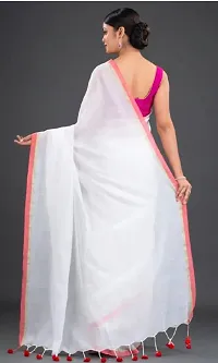 Stylish White Cotton Festivewear Saree with Blouse piece For Women-thumb2