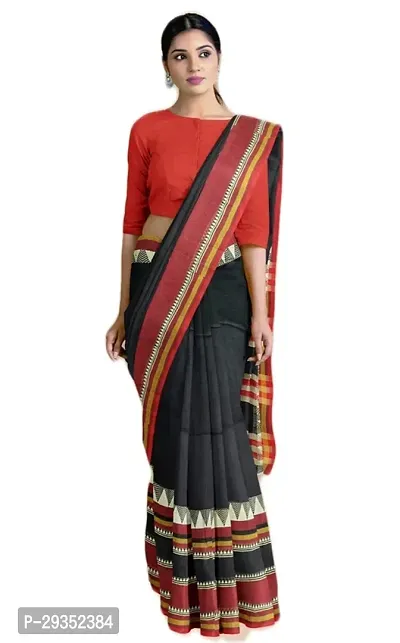 Stylish Black Cotton Festivewear Saree with Blouse piece For Women-thumb0