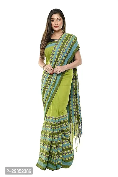 Stylish Green Cotton Festivewear Saree with Blouse piece For Women