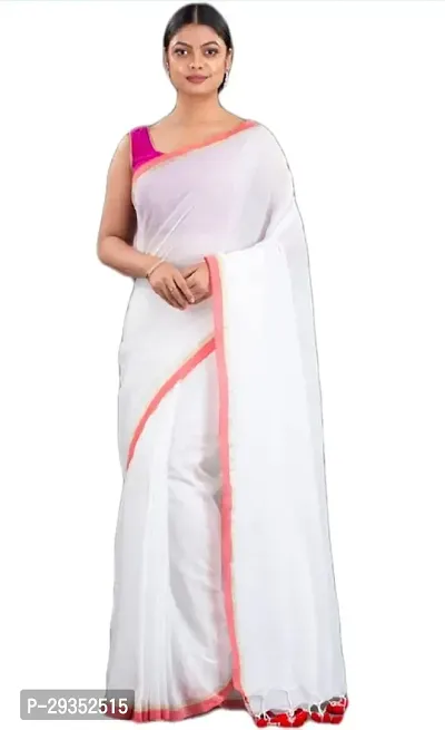 Stylish White Cotton Festivewear Saree with Blouse piece For Women