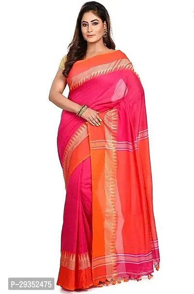 Stylish Pink Cotton Festivewear Saree with Blouse piece For Women