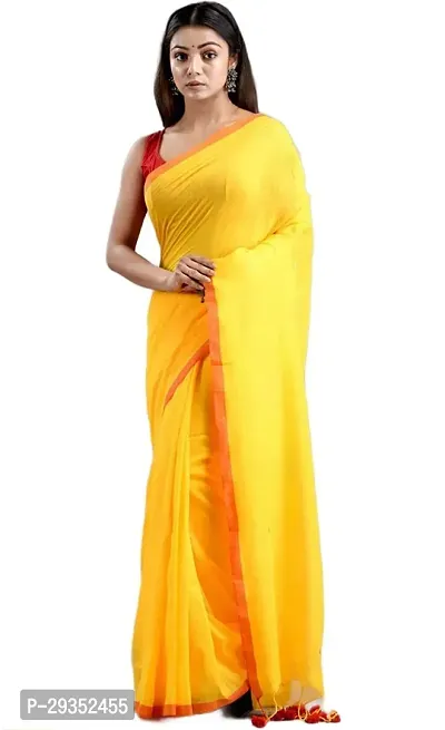 Stylish Yellow Cotton Festivewear Saree with Blouse piece For Women-thumb0