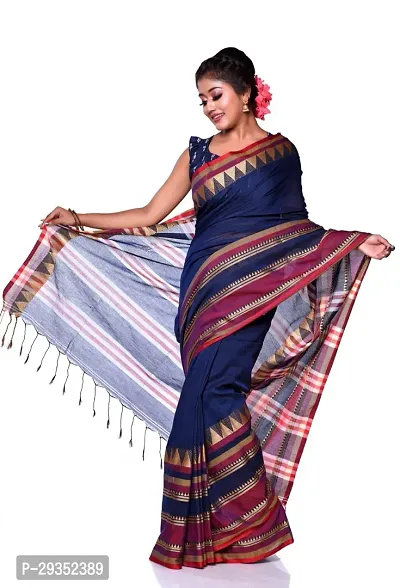 Stylish Navy Blue Cotton Festivewear Saree with Blouse piece For Women-thumb5