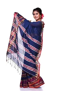 Stylish Navy Blue Cotton Festivewear Saree with Blouse piece For Women-thumb2