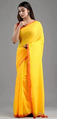 Stylish Yellow Cotton Festivewear Saree with Blouse piece For Women-thumb3