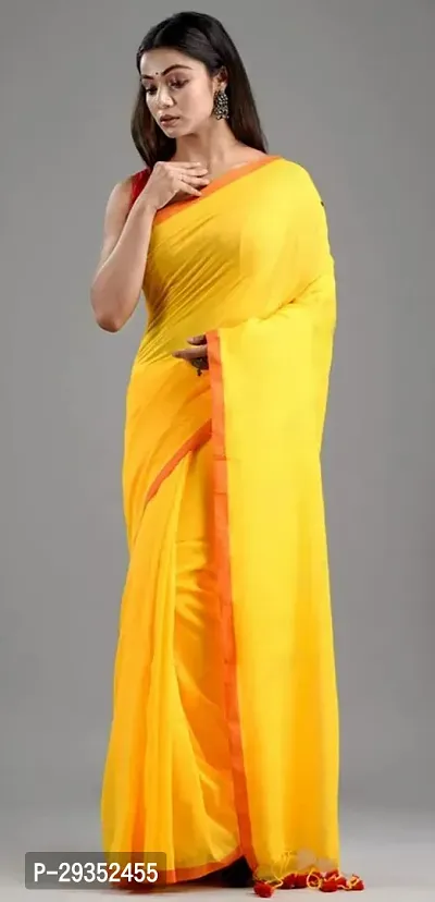 Stylish Yellow Cotton Festivewear Saree with Blouse piece For Women-thumb4