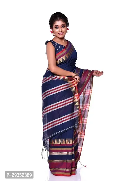 Stylish Navy Blue Cotton Festivewear Saree with Blouse piece For Women-thumb2