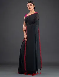 Stylish Black Cotton Festivewear Saree with Blouse piece For Women-thumb2