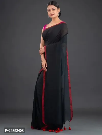 Stylish Black Cotton Festivewear Saree with Blouse piece For Women-thumb3