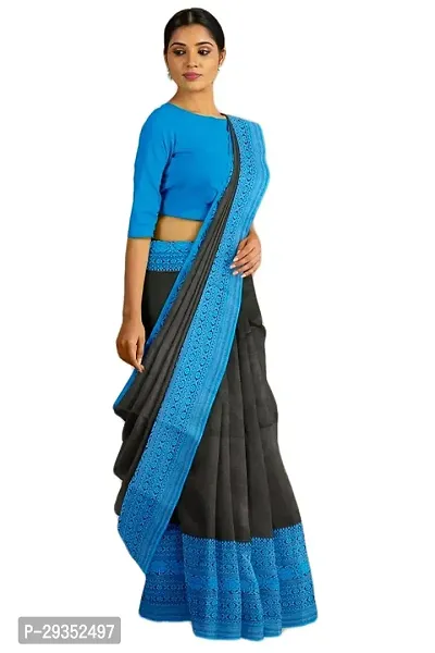 Stylish Black Cotton Festivewear Saree For Women-thumb4