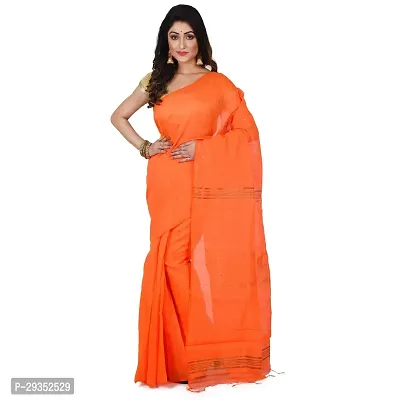 Stylish Orange Cotton Festivewear Saree with Blouse piece For Women