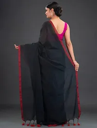 Stylish Black Cotton Festivewear Saree with Blouse piece For Women-thumb1