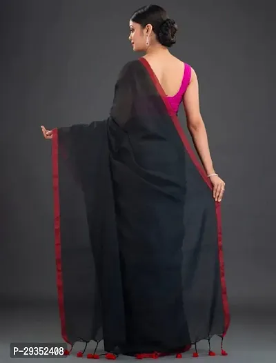 Stylish Black Cotton Festivewear Saree with Blouse piece For Women-thumb2