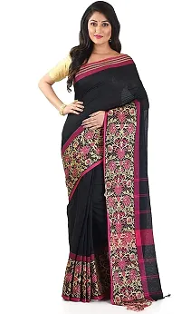 Stylish Black Cotton Festivewear Saree with Blouse piece For Women-thumb1