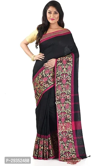 Stylish Black Cotton Festivewear Saree with Blouse piece For Women-thumb2