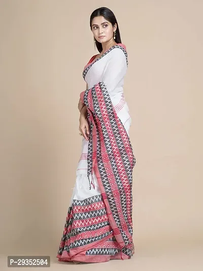 Stylish White Cotton Festivewear Saree with Blouse piece For Women-thumb3