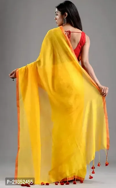 Stylish Yellow Cotton Festivewear Saree with Blouse piece For Women-thumb3