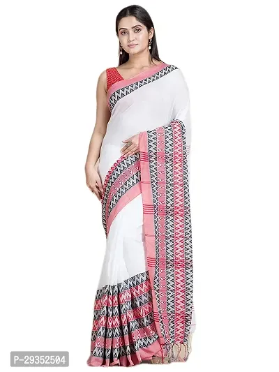 Stylish White Cotton Festivewear Saree with Blouse piece For Women-thumb0