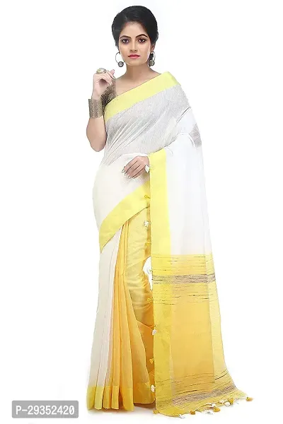 Stylish White Cotton Festivewear Saree with Blouse piece For Women-thumb0