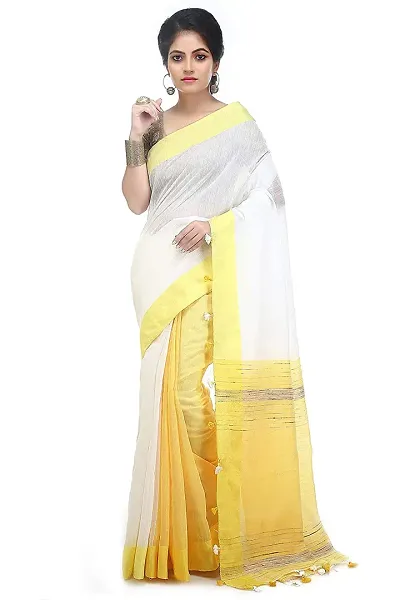 BENGAL HANDLOOM Women's Art Silk Cotton Stripe Saree With Blouse Piece