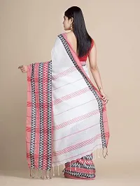 Stylish White Cotton Festivewear Saree with Blouse piece For Women-thumb1