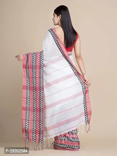 Stylish White Cotton Festivewear Saree with Blouse piece For Women-thumb2