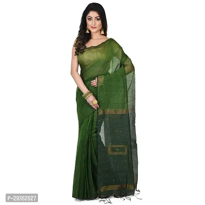 Stylish Green Cotton Festivewear Saree with Blouse piece For Women-thumb0