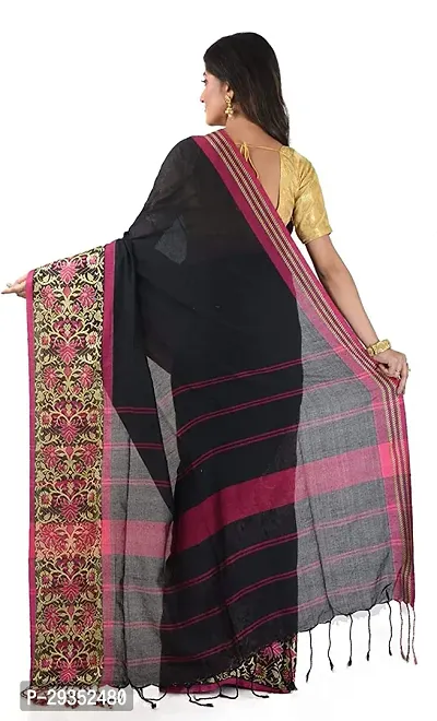 Stylish Black Cotton Festivewear Saree with Blouse piece For Women-thumb3
