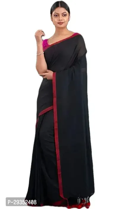 Stylish Black Cotton Festivewear Saree with Blouse piece For Women-thumb0