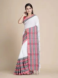 Stylish White Cotton Festivewear Saree with Blouse piece For Women-thumb2