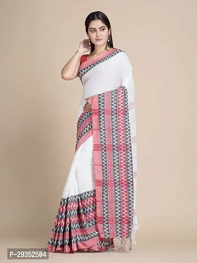 Stylish White Cotton Festivewear Saree with Blouse piece For Women-thumb3