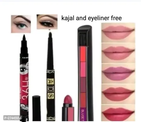 Red 5in1  Lipstick, 36h Eyeliner, ads kajal for Women