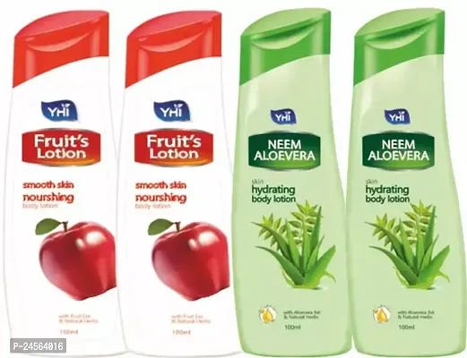 Fruit Ultra Smooth Skin Nourishing Body Lotion-100 ml, Pack Of 2 And Neem Aloevera Skin Hydrating Body Lotion-100 ml, Pack Of 2