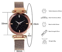 Luxury Golden Magnetic Strap Watch with 4 Diamonds and Black Dial-thumb3