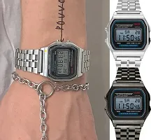 Versatile Elegance: Unisex Silver Steel Strap Digital Watch-thumb3