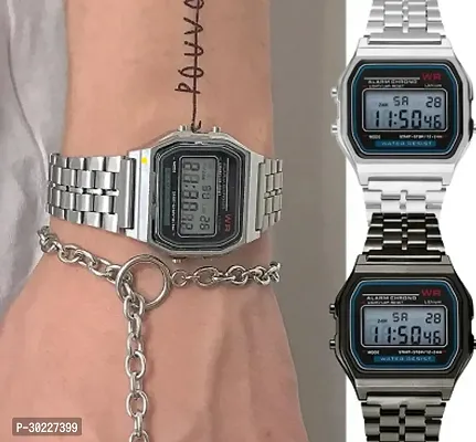 Versatile Elegance: Unisex Silver Steel Strap Digital Watch-thumb4