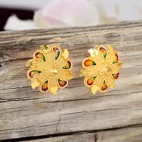 Admier Gold Plated Brass Flower Design raswara work Meenakari Handmade Stud Earrings For Girls Women(ACER0144)-thumb3