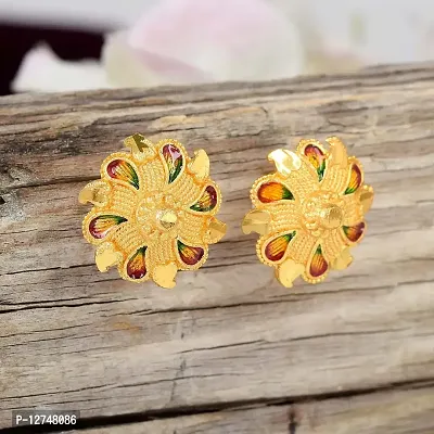 Admier Gold Plated Brass Flower Design raswara work Meenakari Handmade Stud Earrings For Girls Women(ACER0144)-thumb4