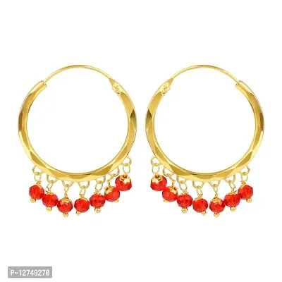 Admier Gold Plated Brass with red beads drop fashion Hoop Bali Earrrings For Girl Women(ACER0191)-thumb0