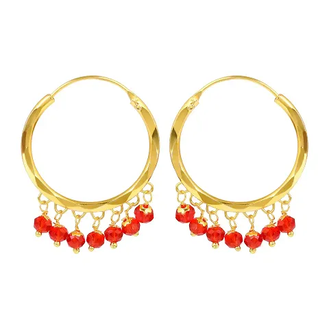 Admier Plated Brass with beads drop fashion Hoop Bali Earrrings