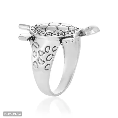 ADMIER Feng Shui Brass Antique silverplated Turtle Kachua Tortoise Finger Ring for Women-thumb3