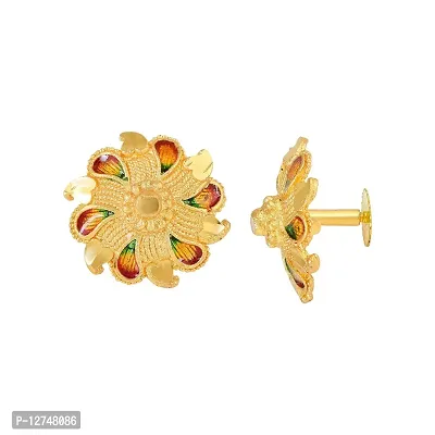 Admier Gold Plated Brass Flower Design raswara work Meenakari Handmade Stud Earrings For Girls Women(ACER0144)-thumb2