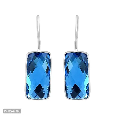 ADMIER Silverplated rectangular shape blue topaz crystal stone fashion stud earrings for girls women(ACER0327)